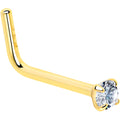 20G Gold Plated 925 Sterling Silver 2mm CZ L-Shape Nose Ring