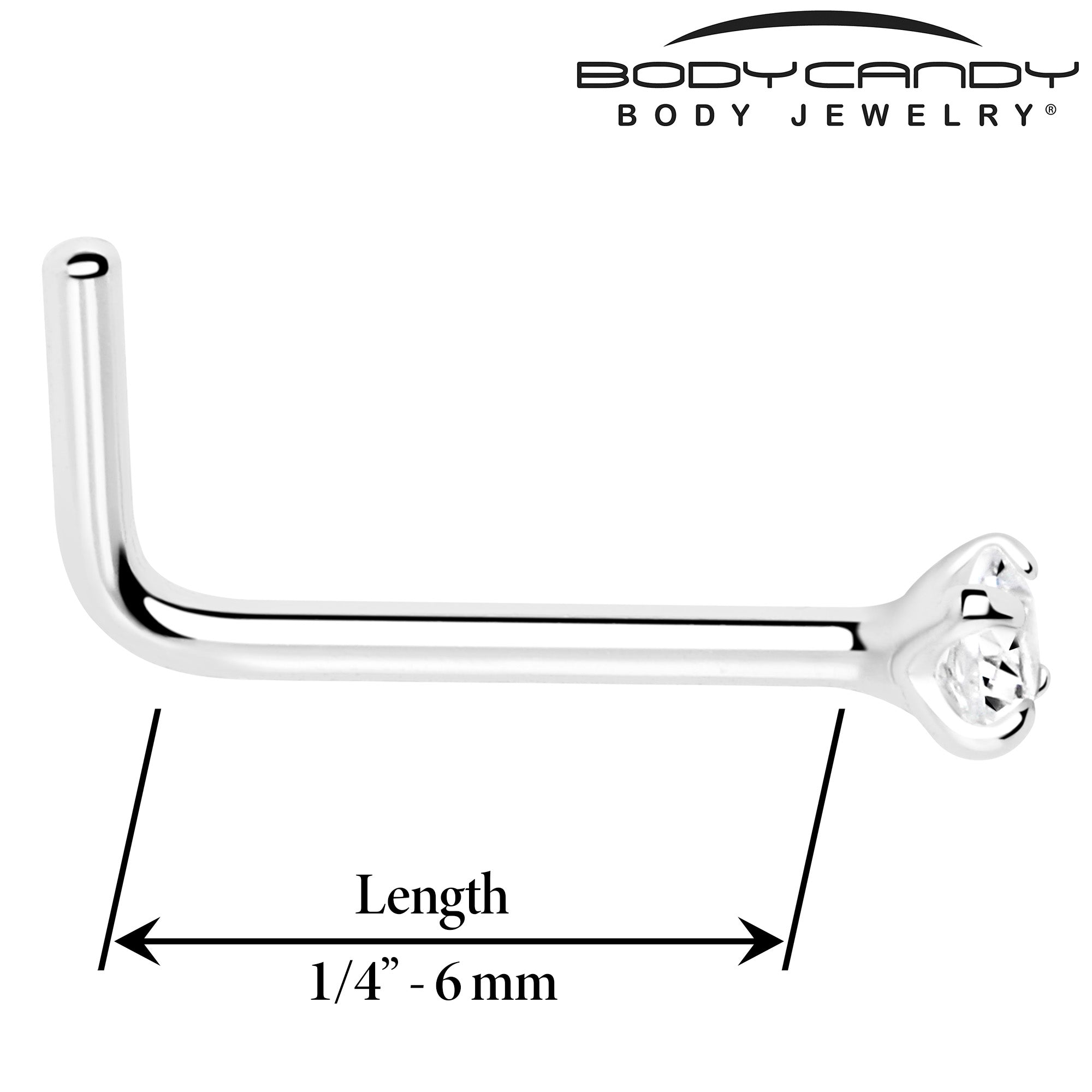 20G Gold Plated 925 Sterling Silver 2mm CZ L-Shape Nose Ring