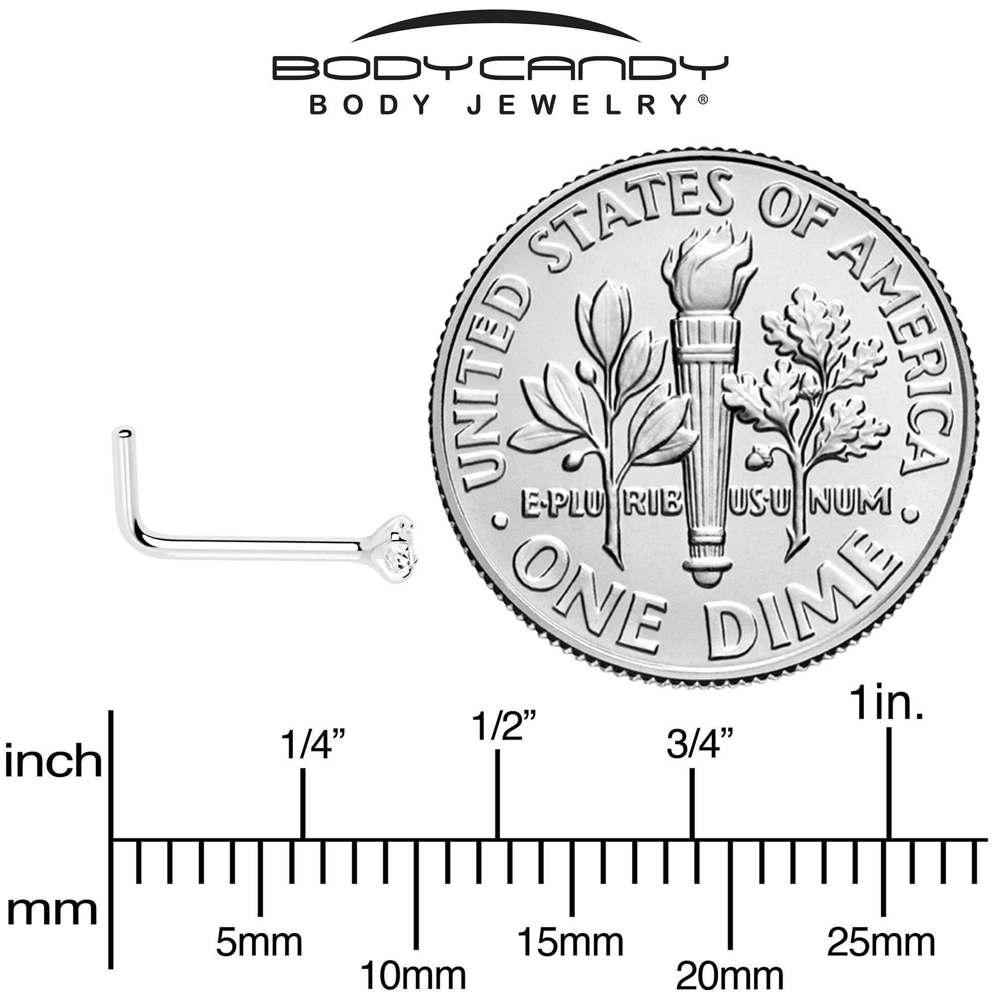 20G Gold Plated 925 Sterling Silver 2mm CZ L-Shape Nose Ring