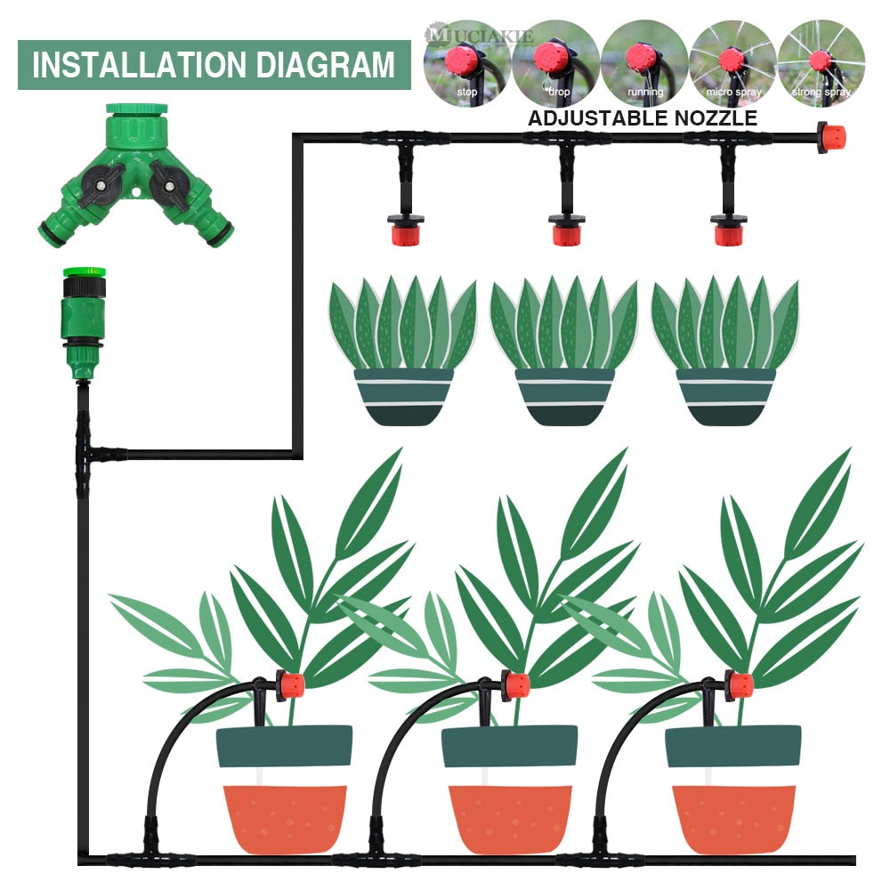 Adjustable Drippers Micro Drip Watering Kits - MUCIAKIE DIY Drip Irrigation System for Automatic Watering Garden Hose (50M-5M)
