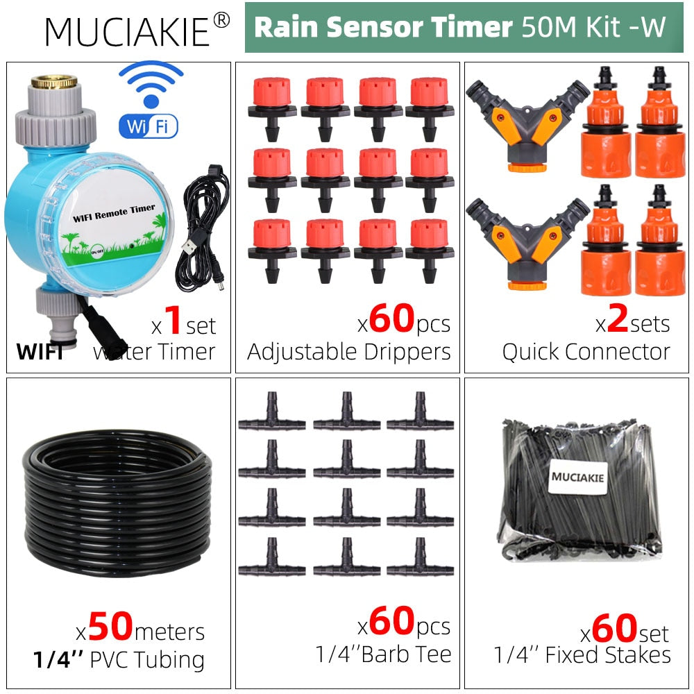 Adjustable Drippers Micro Drip Watering Kits - MUCIAKIE DIY Drip Irrigation System for Automatic Watering Garden Hose (50M-5M)
